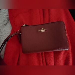 Coach Double Zipper Wristlet Burgundy 4x6" Goldtone Hardware Very Good Condition